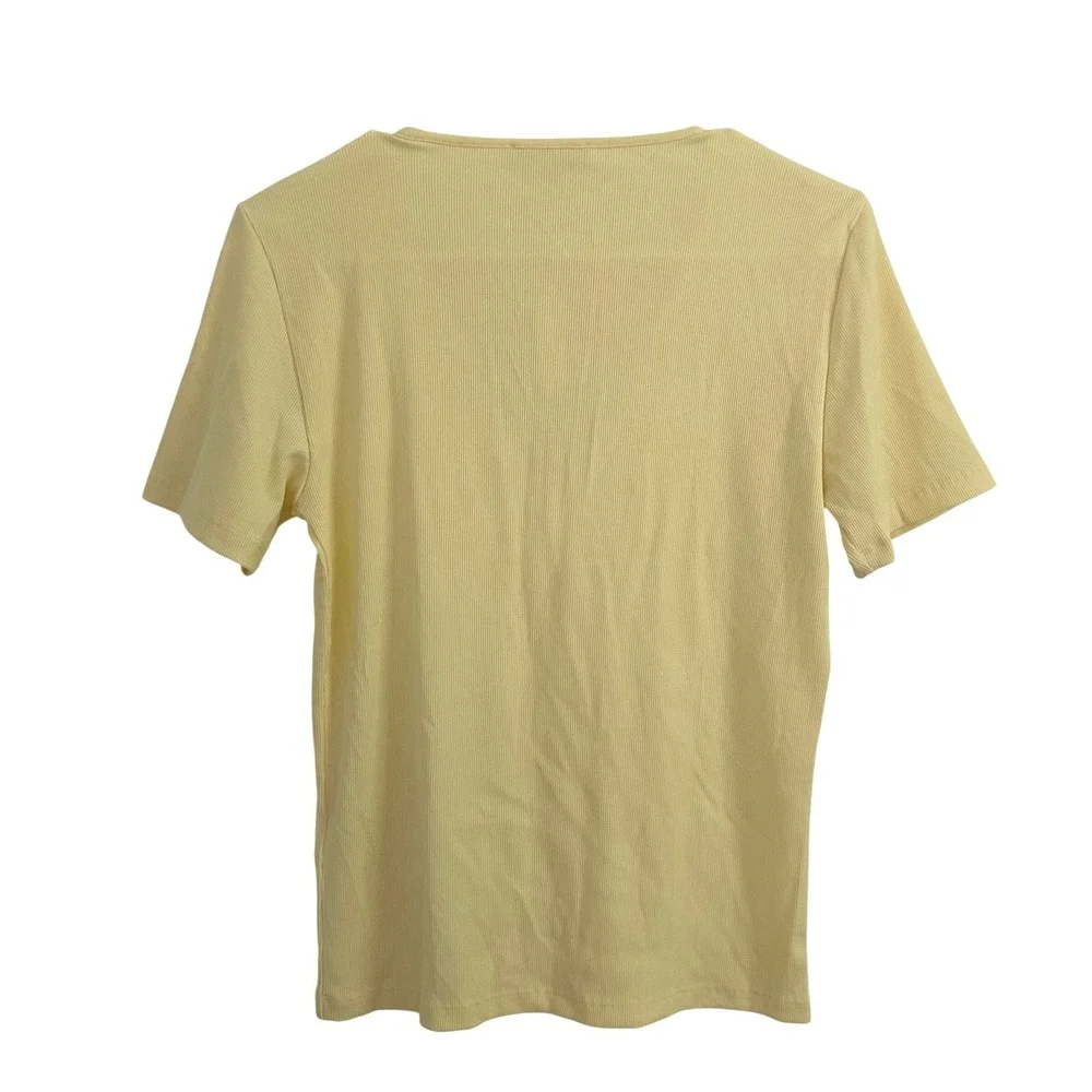 Madewell Womens The 9-9 Tee LuxeRib Ribbed Yellow Jersey Slim Top L Large New
